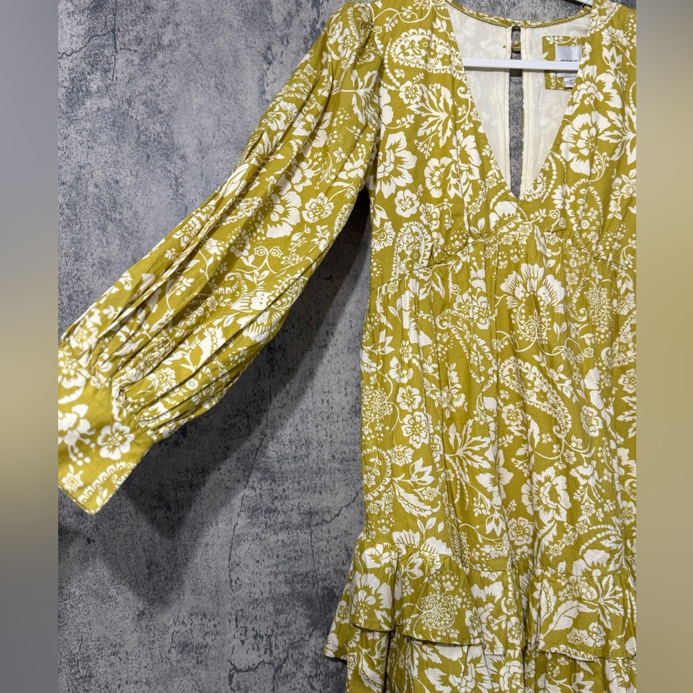 Anthropologie long sleeve v neck cotton dress olive tones green dress yellow - Picture 15 of 16